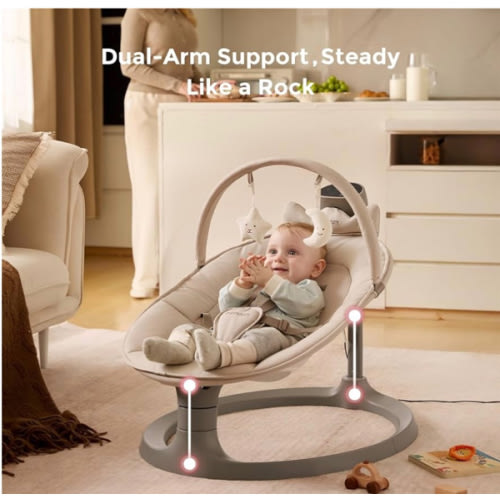 Momcozy Columpio eléctrico 2 en 1 para bebé, sistema de soporte de doble brazo y movimientos inspirados en los padres, convertible para asiento infantil de hasta 66 libras, altura ajustable, ligero