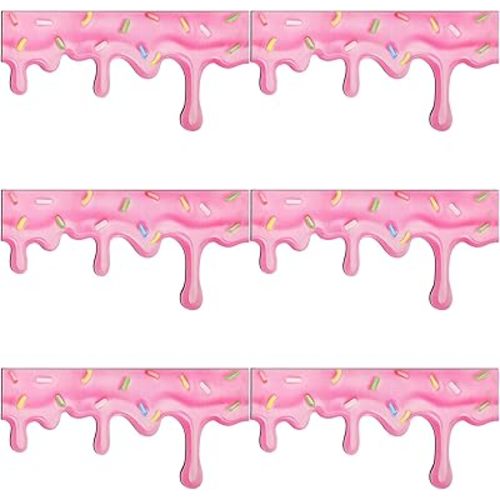 6 Pcs Pink Donut Decoration Confetti Sprinkle Wood Trim Pink Bulletin Board Borders Dripping Donut Decorative Border Stickers for Home School Classroom Wall DIY Crafts, 7.87 ft