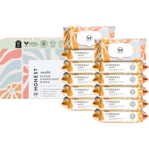 The Honest Company Clean Conscious Multi-Use Wipes Hypoallergenic Unscented for Sensitive Skin Over 99% Water Compostable Plant Based Baby Sunburst 864 Count