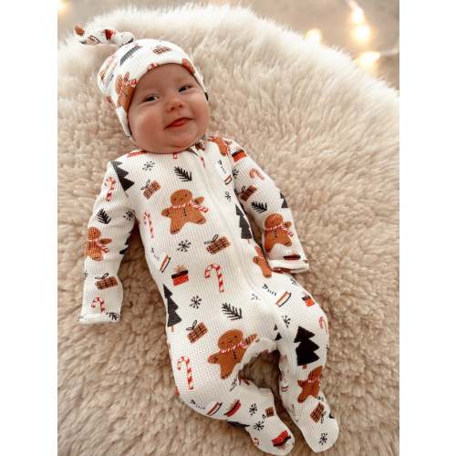Organic Waffle Basic Zip Footie, Gingerbread Wonderland Snow – SpearmintLOVE