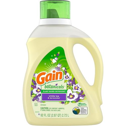 Gain Botanicals Plant Based Laundry Detergent, White Tea & Lavender, 64 Loads 92 fl oz, HE Compatible