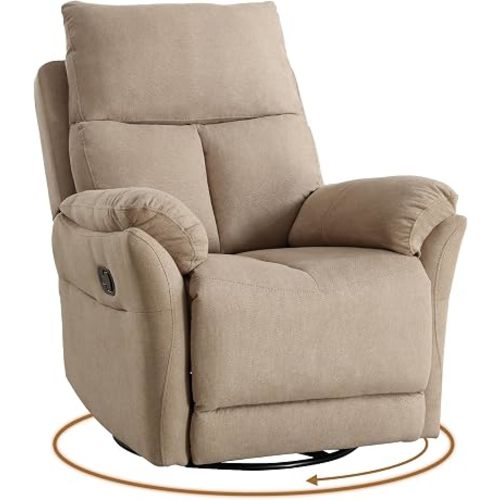 ANJ Swivel Glider Recliner, Manual Nursery Rocking Chair, Khaki
