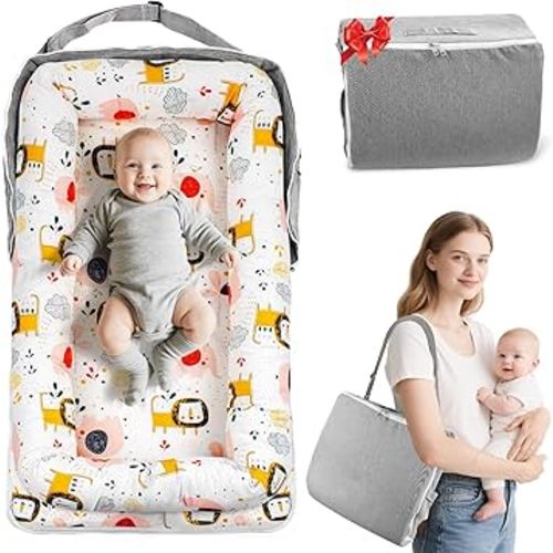 Baby Lounger & Nest for Newborn 0-24 Months, Baby Nest Supervised Breathable Cotton for Newborn, Newborn Essentials Gifts, Breathable Portable Infant Lounnger for Travel and Home(Animal)