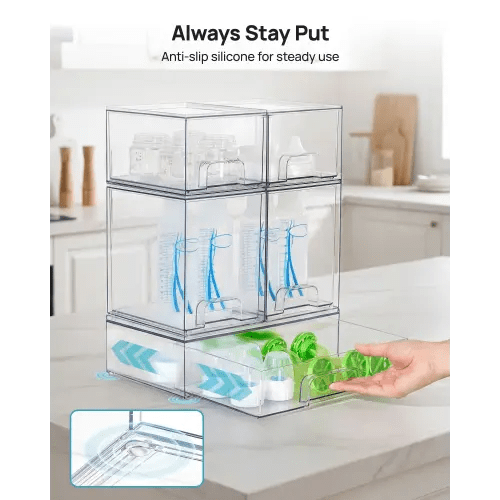 【DealsForYouDays】Vtopmart 5/8 Pack Stackable Nursery Bottle Station, Clear Plastic Organizer Bins for Beauty Supplies Vanity Bathroom Cabinet Pantry, Multi-Size Flexible Design, BPA-Free Safe, Multifunctional, Water Proof, Mid Year Sale Restock, DFYD - Ti