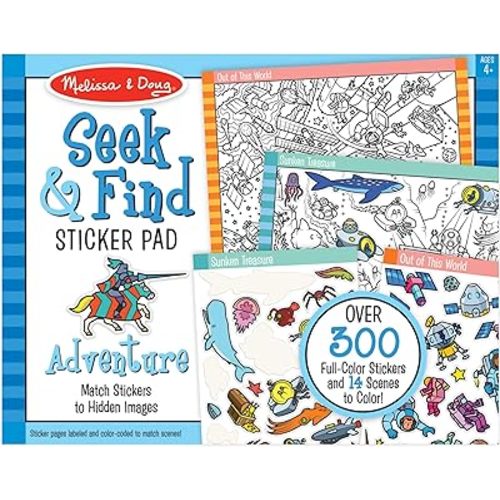 Melissa & Doug Seek and Find Sticker Pad – Adventure (400+ Stickers, 14 Scenes to Color) Search and Find Sticker Pads, Arts and Crafts Activity for Kids Ages 4+ - FSC-Certified Materials