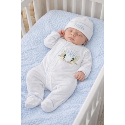 Personalized Duck Outfit Baby Boy Sleeper Newborn Set Custom Blanket Monogram Gift Shower Present Infant Bundle Coming Home Hospital
