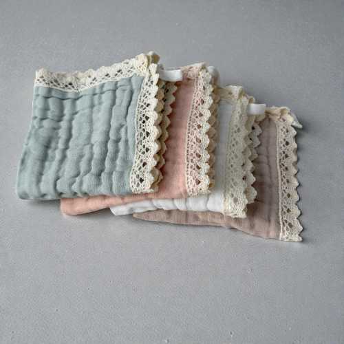 Muslin Baby Washcloths Set, Soft Cotton Burp Cloths with Lace, Neutral Baby Essentials, Newborn Bath Cloths
