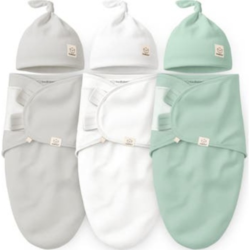 3-Pack Soothe Swaddle Wraps with Knot Hats, Medium
