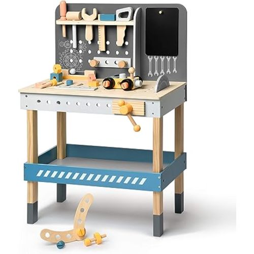 ROBUD Wooden Tool Workbench for Kids Toddlers, Toy Tools Set Gift for 3 4 5 6 7 Years Old and Up