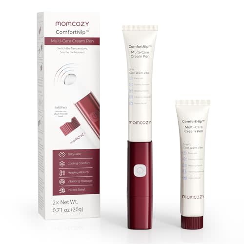 Momcozy ComfortNip™ 3-in-1 Multi-Care Cream Pen Kit, Heat/Cool/Vibe Breastfeeding Pen + Nipple Cream Refills Combo, Rechargeable Touch-Free 316 Steel Head for Nipple Pain Relief