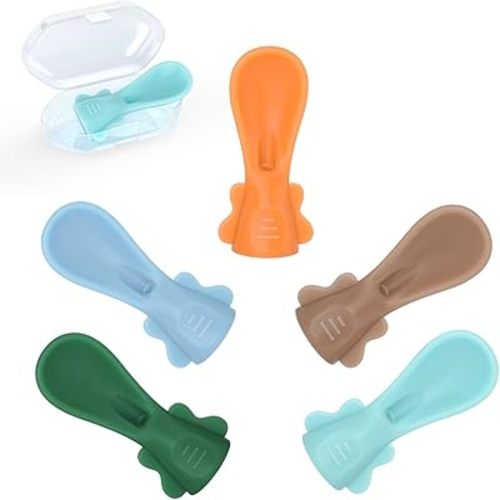 Portable Baby Food Pouch Topper (5-Pack, Assorted) – The Ultimate Travel Feeding Set with Hygiene Cases – No-Spill Squeeze Spoon Attachment for On-the-Go, Car & Airplane – Fits Most Standard Pouches