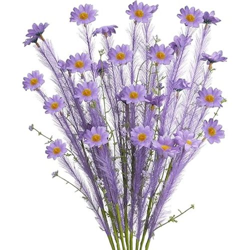 8PCS Purple Faux Pampas Grass Fake Artificial Pampass Grass Decor Filler Tall Pampas Grass Reed Fluffy Stems Plant Purple for Living Home Boho Room Wedding Decoration