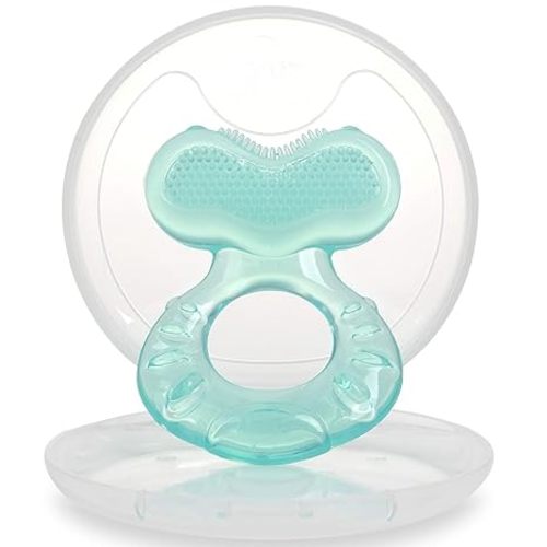 Nuby Silicone Teethe-EEZ Teether with Bristles, Includes Hygienic Case, Aqua (Pack of 1)