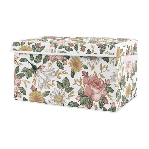 Sweet Jojo Designs Fabric Storage Toy Bin Vintage Floral Pink Green and Yellow Flowers