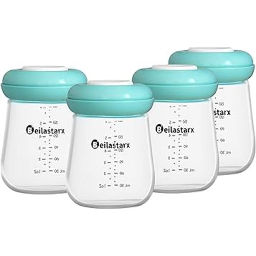 Glass Breast Milk Storage Bottles-Wide Neck Breastmilk Storage with Lids, Breast Milk Storage Containers for Fridge,BPA-Free (Blue,6oz(pack of 4))