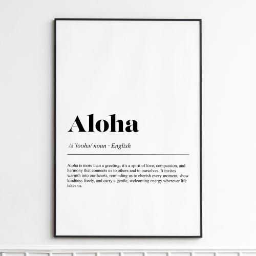 Aloha Definition Print , Modern Typography Wall Art , Minimalist Dictionary Poster , Elegant Home Decor