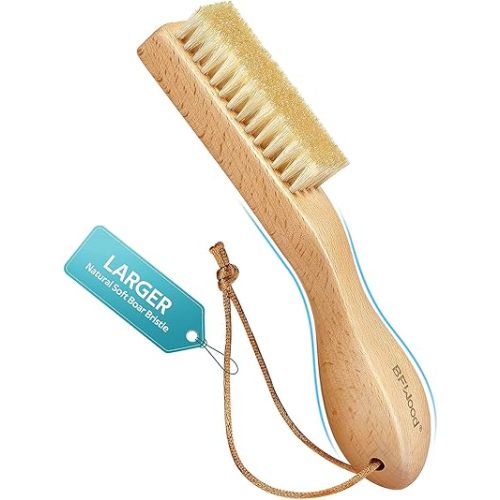 BFWood Laundry Stain Brush, Large Natural Soft Boar Bristles, Removes Tough Stains from Delicate Fabrics Like Knits, Cotton, and Linens, Gentle on Fabrics, No Damage