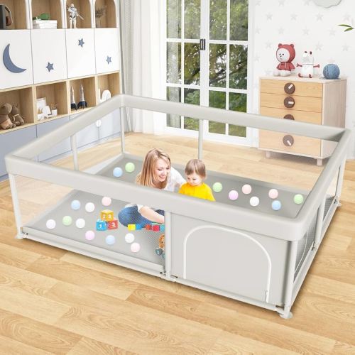 65x50 Inch Large Baby Playpen, PlayPen for Babies and Toddlers, Sturdy Safety Play Yard for Indoor & Outdoor with Zipper Gates, Anti-Fall