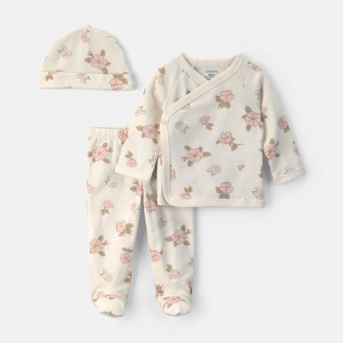 Baby Girl 3-Piece Floral Long-Sleeve Top & Pant Set - Cream | Carter’s Oshkosh Canada