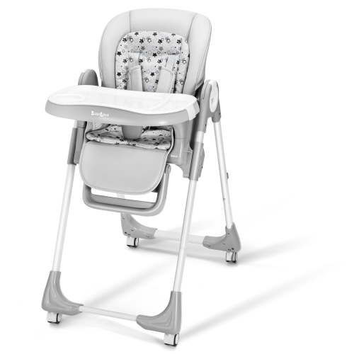 Babilous Foldable High Chair with Soft Cushion, High Chairs for Babies and Toddlers, Height Adjustable Feeding Chair, Adjustable Backrest and Footrest, Lockable Wheels, Gray