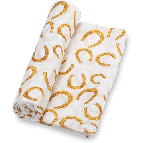 LollyBanks Baby Blankets, 100% Muslin Cotton Swaddle Blanket for Boys, Large 47 x 47 Inches Newborn Swaddle, Soft and Breathable Baby Receiving Blankets, Baby Essentials, Registry (Horseshoe Print)