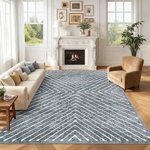 8x10 Area Rug for Living Room Washable Rug Non Slip Large Bedroom Stain Resistant Dining Room Throw Rug Contemporary Accent Carpet Ultra Soft Modern Carpet for Home Decor Office, Dark Grey