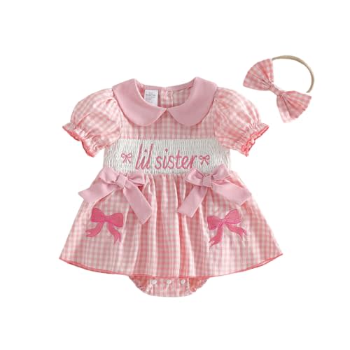 Big Sister Little Sister Matching Outfits Short Sleeve Bubble Romper Smocked Dress Toddler Girl Summer Clothes