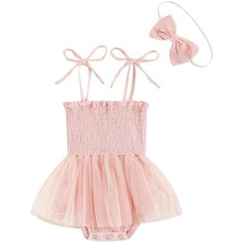 Newborn Baby Girl Romper Dress Sleeveless Tie Up Hem Lace Flower Embroidery Jumpsuit Infant Summer Clothes