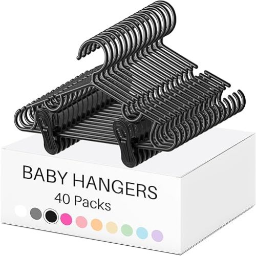Hsei 120 Packs Nursery Hangers with Clips for Kids Baby Hangers with Clips for Toddler Pants Closet Coat Skirts Socks (Black)