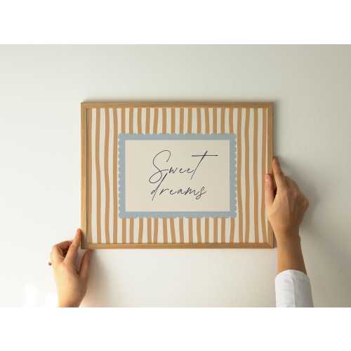 Sweet Dreams Nursery Wall Art Printable, Neutral Baby Room Decor, Vintage Striped yellow Background, Minimalist Bedtime Bedroom Sign