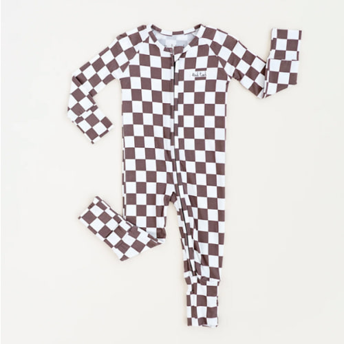 Rad Toddler Long Sleeve Bronze Checkered Bamboo Onesie– Matching Set Available