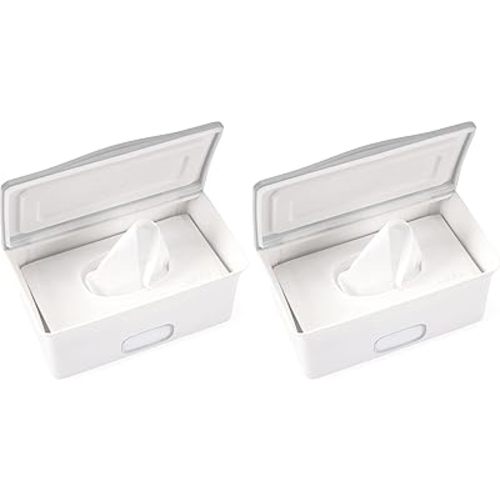 Ubbi Baby Wipes Dispenser, Baby Wipes Case, Baby Wipes Holder With Weighted Plate, Keeps Wipes Fresh And Non-Slip Rubber Feet, Gray (Pack of 2)