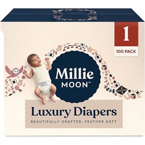 Millie Moon Luxury Baby Diapers, Size 1 (8-14 lbs), 100 Count, Overnight