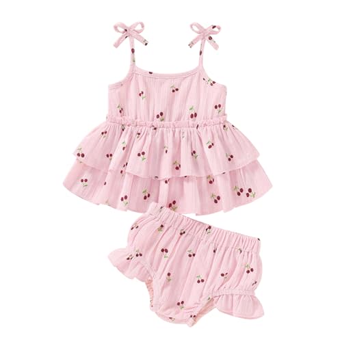 Happy Town Baby Girl Clothes Summer Infant Outfits Sleeveless Tank Tops Newborn Shorts Set Bloomers Toddler Shirt