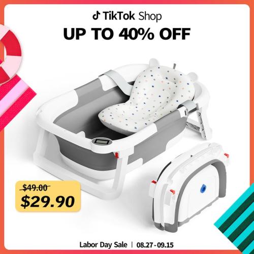 Napei Collapsible Baby Bathtub for Infants to Toddler with Real-time - TikTok Shop