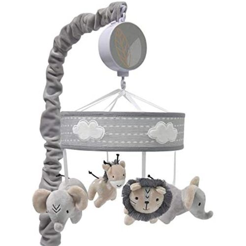 Lambs & Ivy Jungle Safari Musical Baby Crib Mobile - Gray, Beige, White, Animals