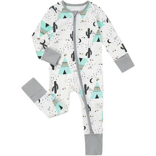 Teach Leanbh Unisex Baby Footless Pajamas with Mittens and Feet Cuffs Cotton 2 Way Zipper Long Sleeve Romper Sleep and Play