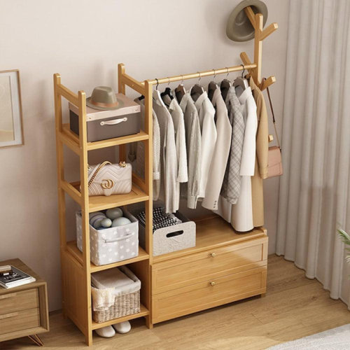 Latitude Run® Bamboo 39" W Clothingt Hanging Rack Storage Shelves With Door | Wayfair