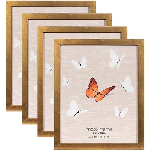 Scholartree Gold 8x10 Picture Frame set of 4, Display 8x10 without Mat Wall Gallery Photo Frames