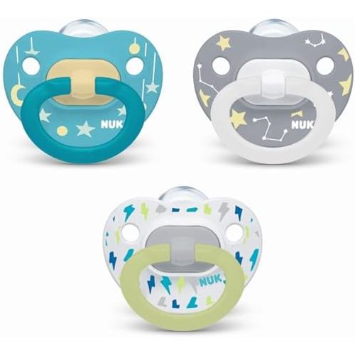 NUK Orthodontic Pacifier Value Pack, 6-18 Month 3-Pack Star, Glows in The Dark
