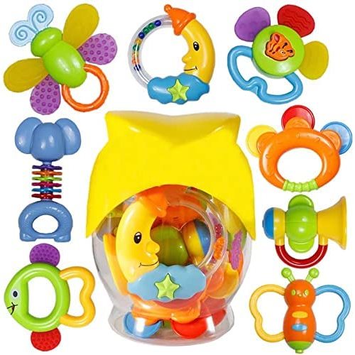 Babies Teethers Toys, 8pcs Babies Grabs Teethers Toys Educational Toys Gifts Sets for 3, 6, 9, 12 Month Newborns Infants
