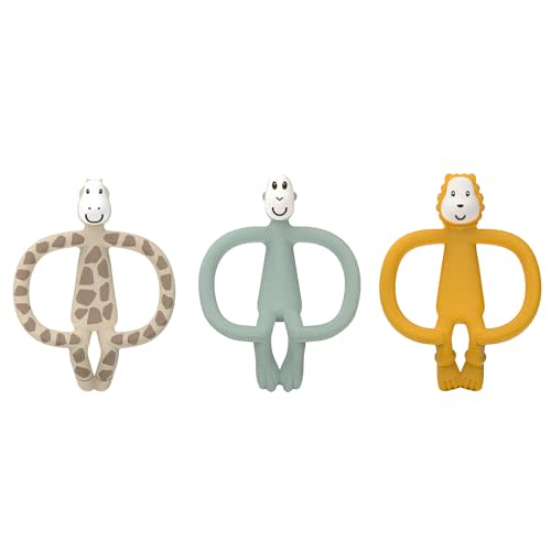 Matchstick Monkey 3-Pack Animal Teether Gift Set – BPA-Free Silicone for Teething Relief, Fine Motor Skills, Sensory Stimulation, Baby Oral Care, 3+ Months, Ludo Lion, Gigi Giraffe & Monkey