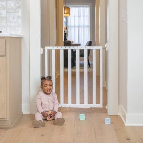 Toddleroo by North States Luxecraft Hardware Mount Wood Swinging Baby Gate 25.25"-39.25" - White