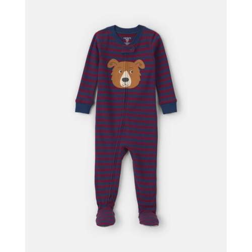 Baby Boy 1-Piece Dog Striped 2-Way Zip 100% Cotton Snug Fit Footed Pajama - Burgundy/Blue | Carter's