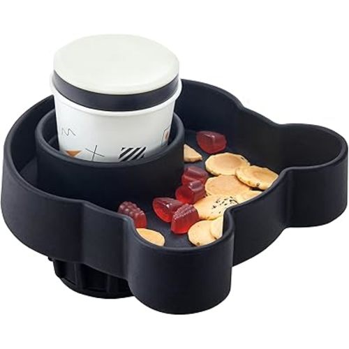 LEORAY Car Seat Snack Tray Silicone, Car Seat Food Tray for Kids Toddler Travel with 2 Different Size Adapters, Fits Most Car Seat and Other Seats with Cup Holders (Black)
