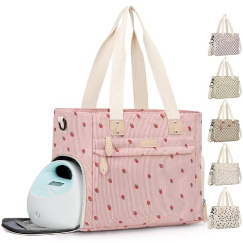 Pritent Baby Diaper Bag Tote,Waterproof Maternity Breast Pump Bags for Mom | Mommy Maternity Bag with 14'' Laptop Sleeve,Waterproof, Travel Baby Bag for Boys & Girls, Hospital Labor and Delivery(Pink)