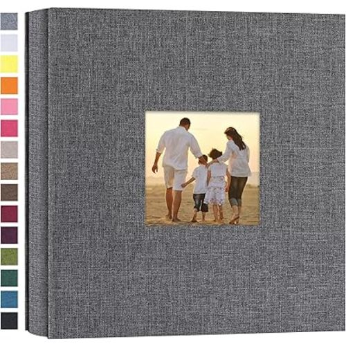 Small Photo Album 4x6 200 Photos Linen Cover Picture Photo Book for Family Wedding Anniversary Baby Vacation (Gray,200 Pockets)