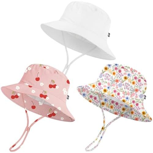 Baby Sun Hat UPF 50+ Toddler Bucket Hats Adjustable Kids Sun Protection Summer Hat Wide Brim Beach Hat for Boys Girls 0-6Y