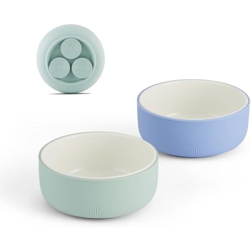 Elk and Friends Kids Porcelain Bowls with Silicone Suction Sleeve | Kids/Toddler/Baby Feeding | Microwave & Dishwasher Safe | Non slip | Cereal/Soup/Snack Dishes & Dinnerware
