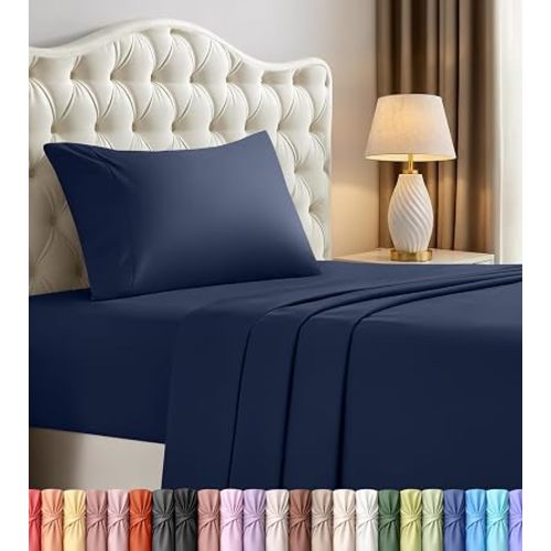 Twin Sheets Set, 3 Pieces 16" Deep Pocket Hotel Luxury Bed Sheets, Navy